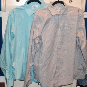Calvin Klein Bundle of 2 Men's Aqua and Gray Dress Shirts 17